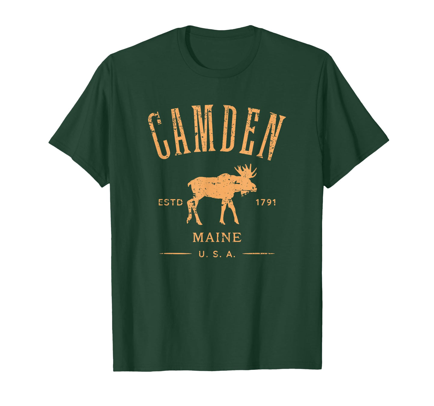 Camden Maine USA with Moose Distressed Design Souvenir T-Shirt