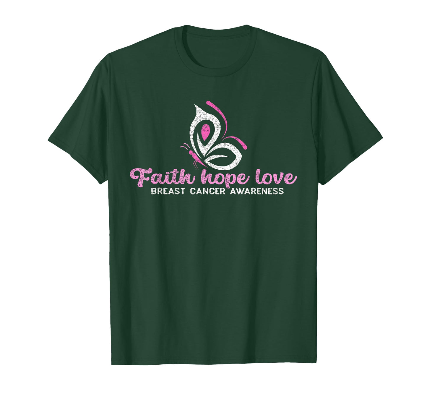 Faith Hope Love Butterfly Ribbon Breast Cancer Awareness T-Shirt