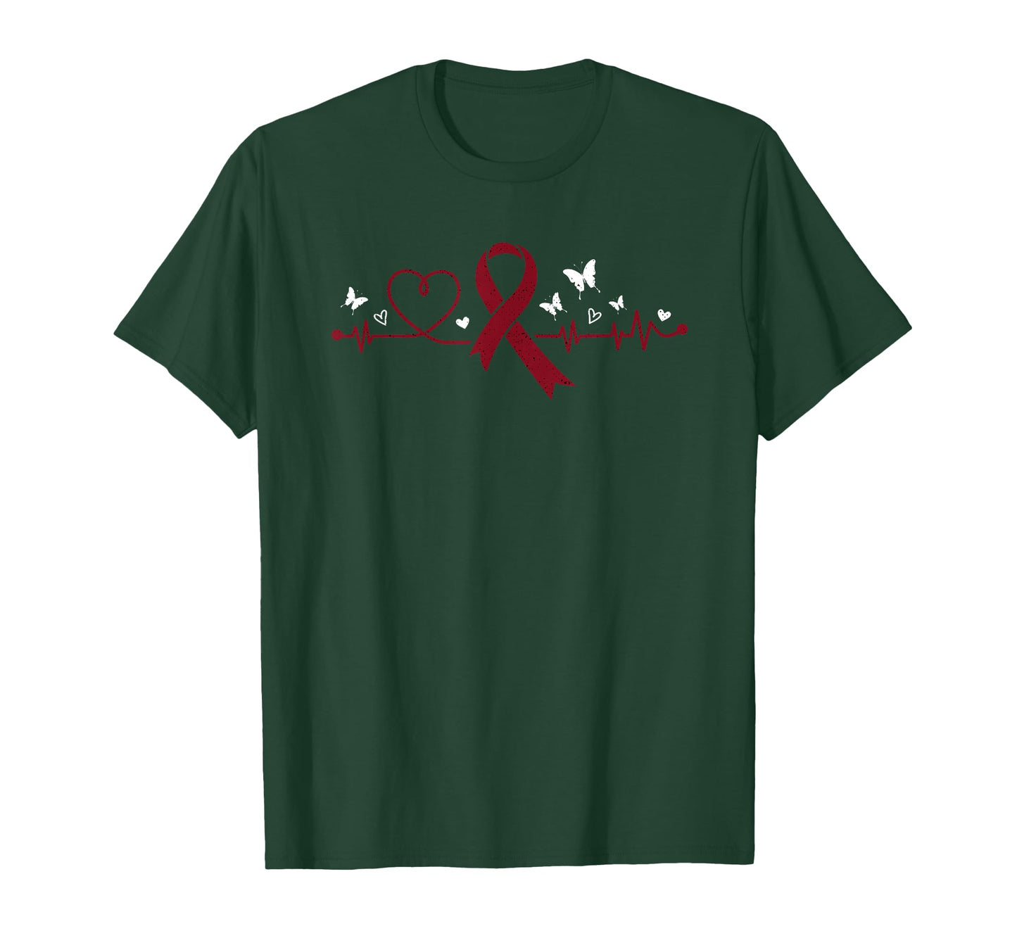 Multiple Myeloma Heartbeat Burgundy Ribbon Cancer Awareness T-Shirt