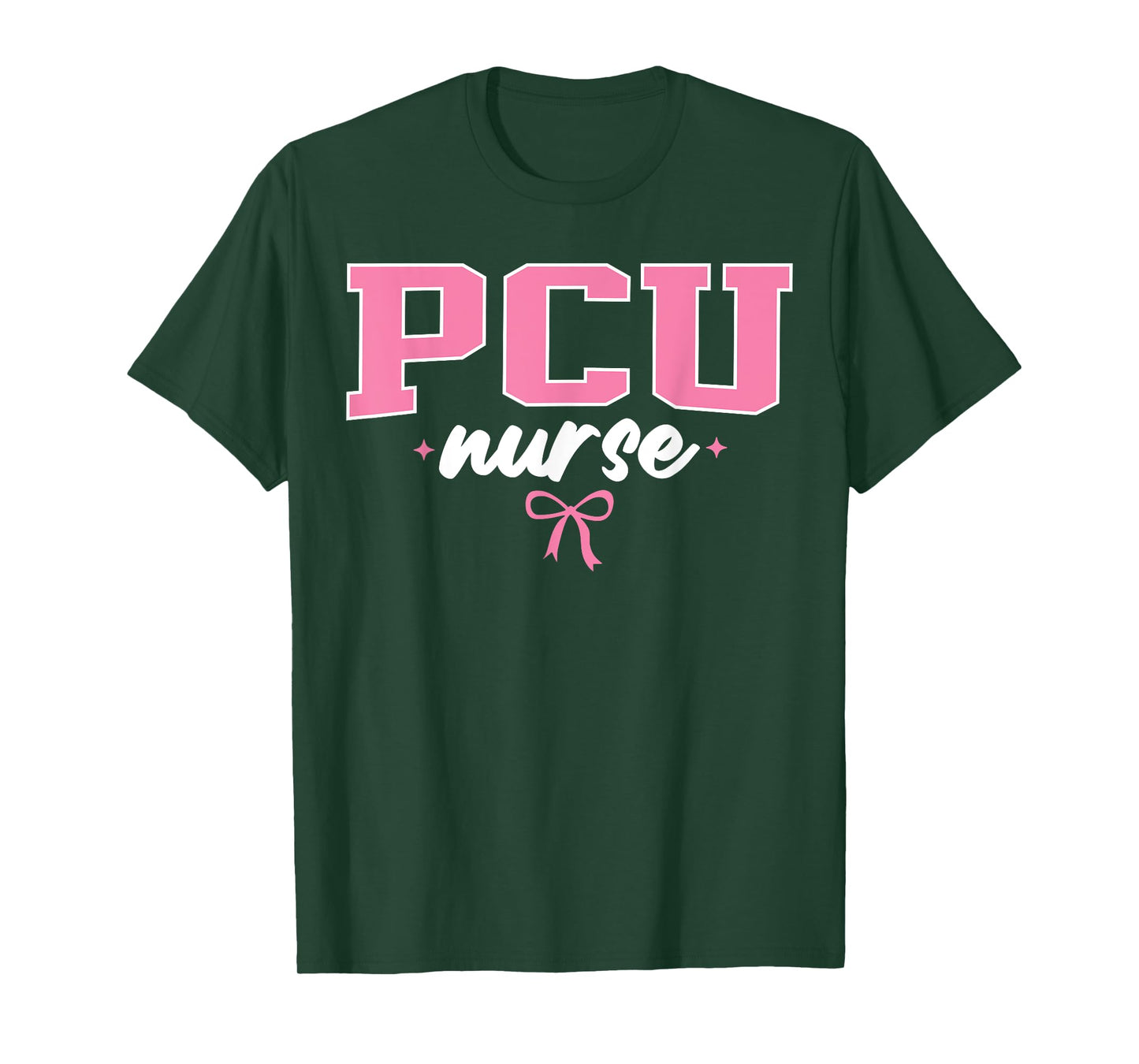 PCU Nurse Progressive Care Unit Nursing Cute Women Pink Bow T-Shirt