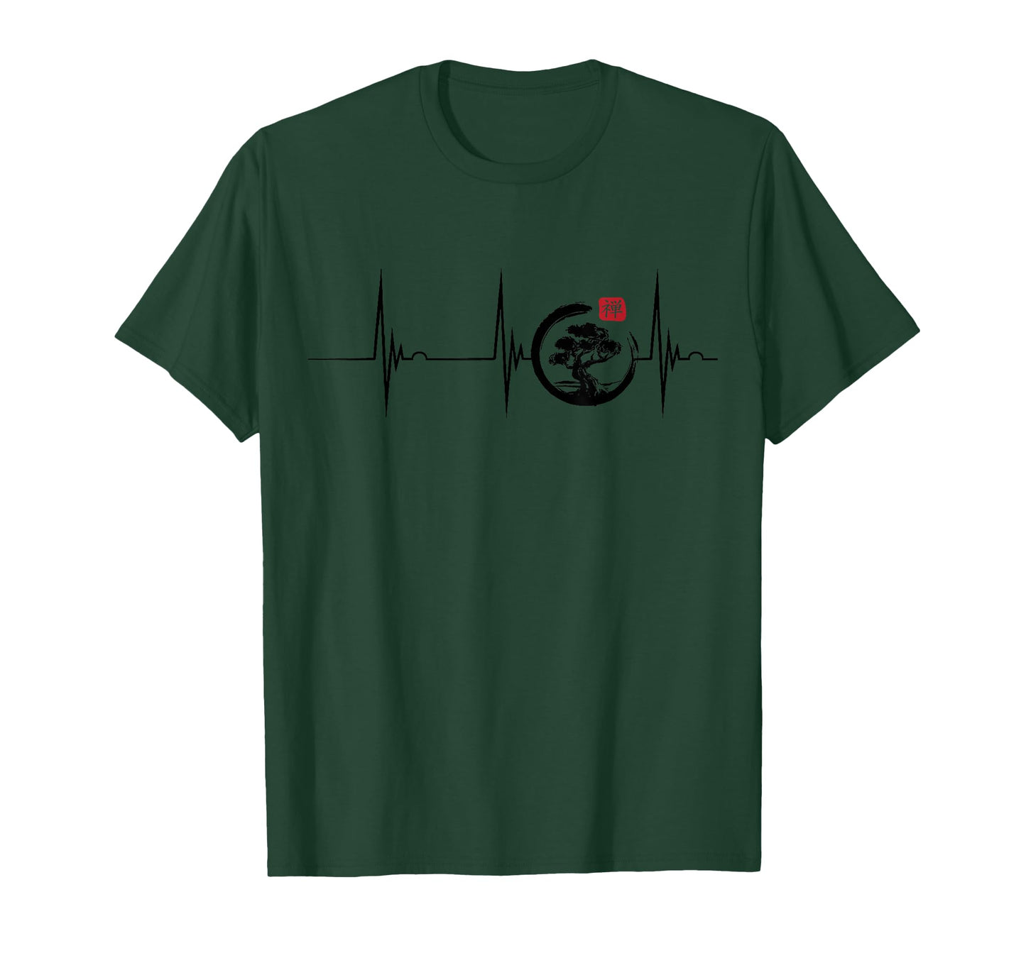 Bonsai Tree Japan Enso Circle Heartbeat ECG Pulse Bonsai Tree T-Shirt