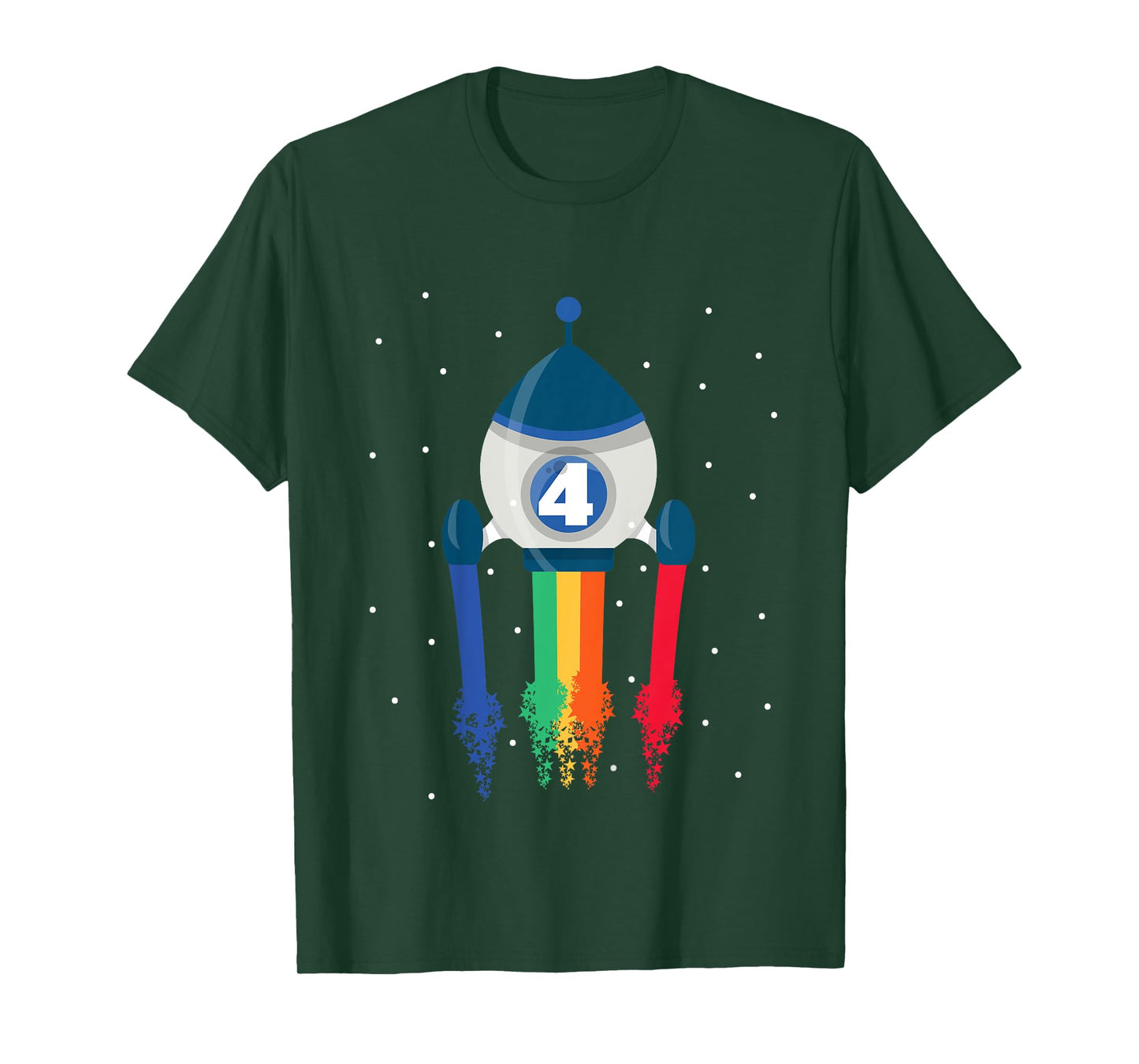 Kids I'm 4 Rainbow Space Rocket 4th Children's Son Birthday Party T-Shirt