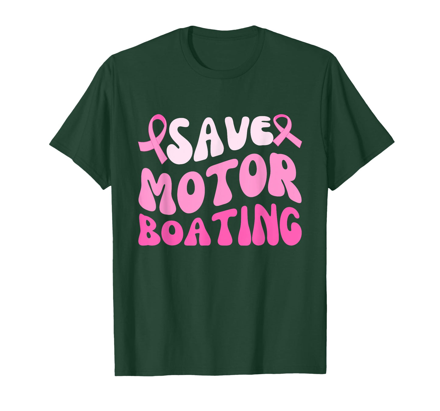 Save Motor Boating Groovy Breast Cancer Pink Ribbon Funny T-Shirt