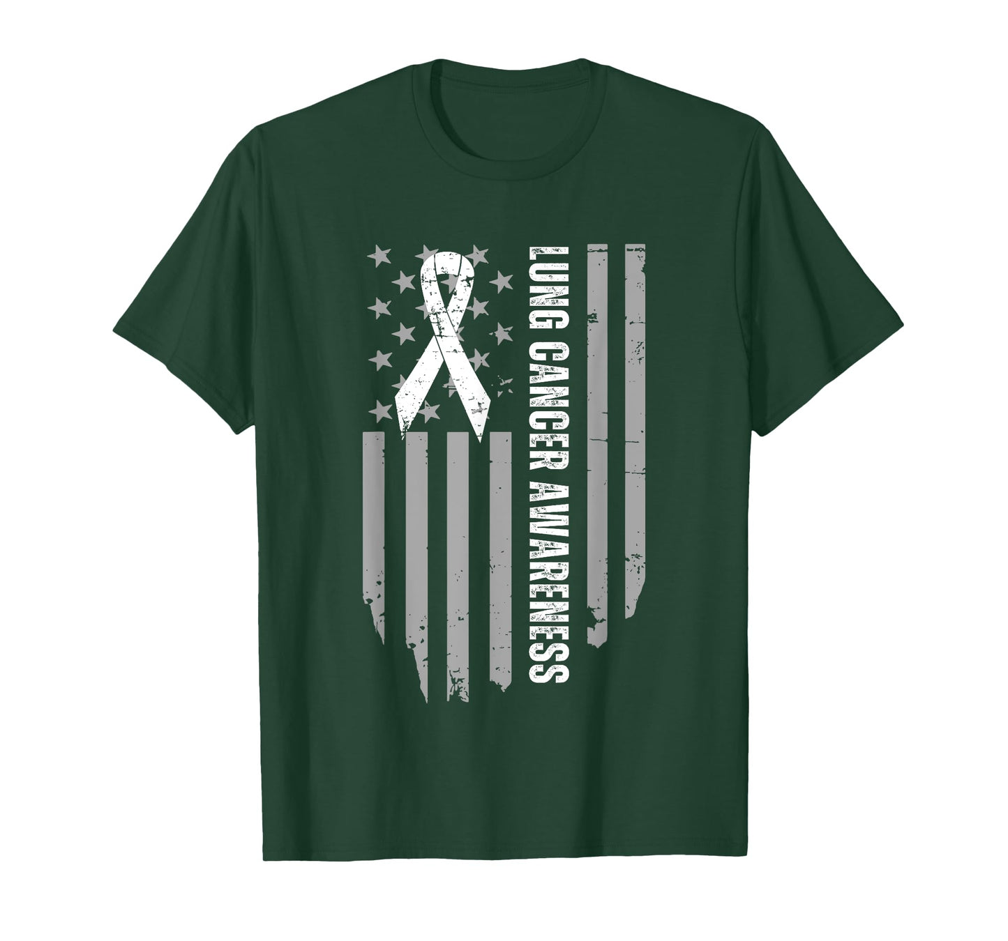Vintage Lung Cancer Awareness American Flag White Ribbon T-Shirt