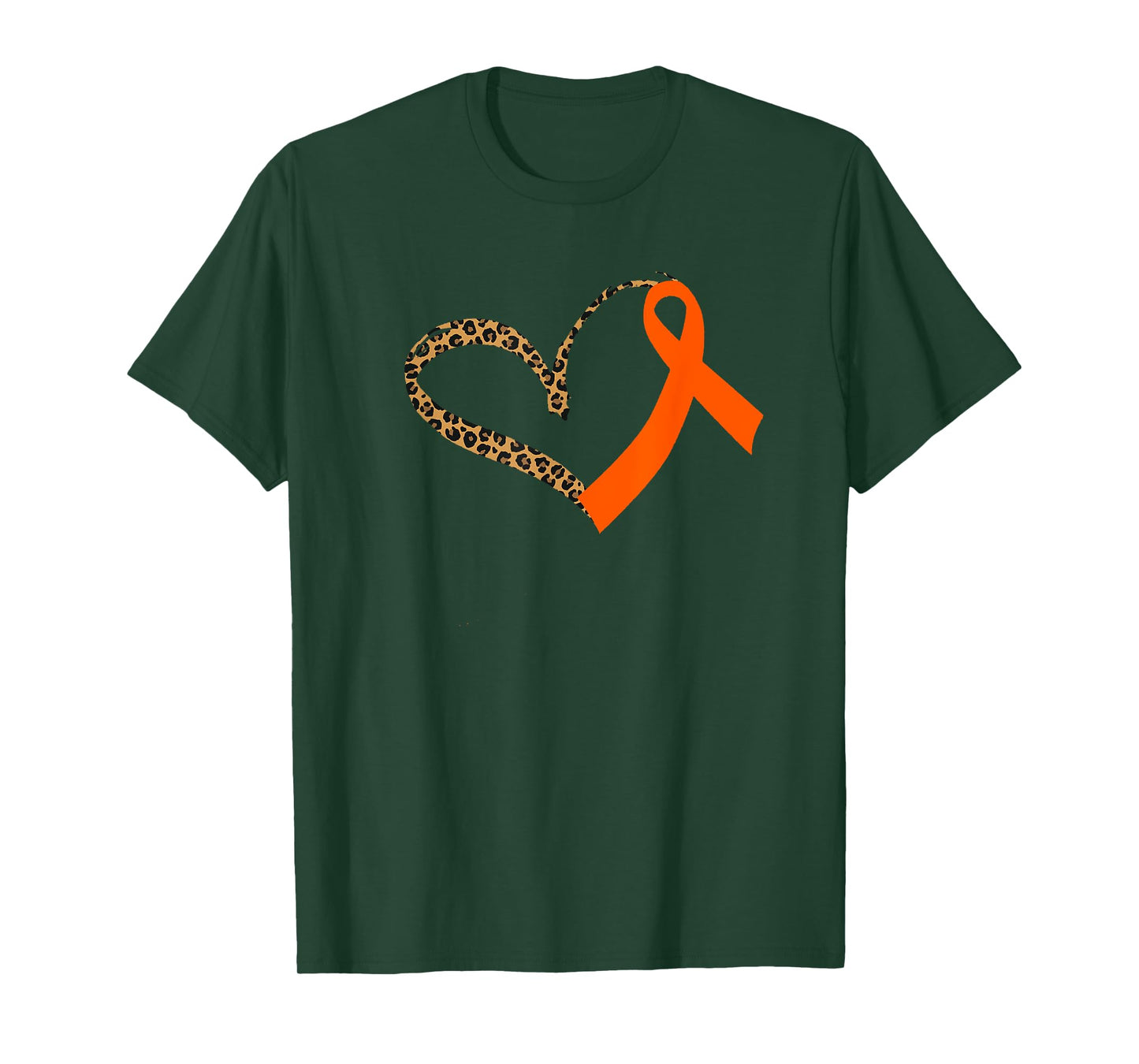 Leukemia Awareness Cancer Leopard Print Heart Orange Ribbon T-Shirt