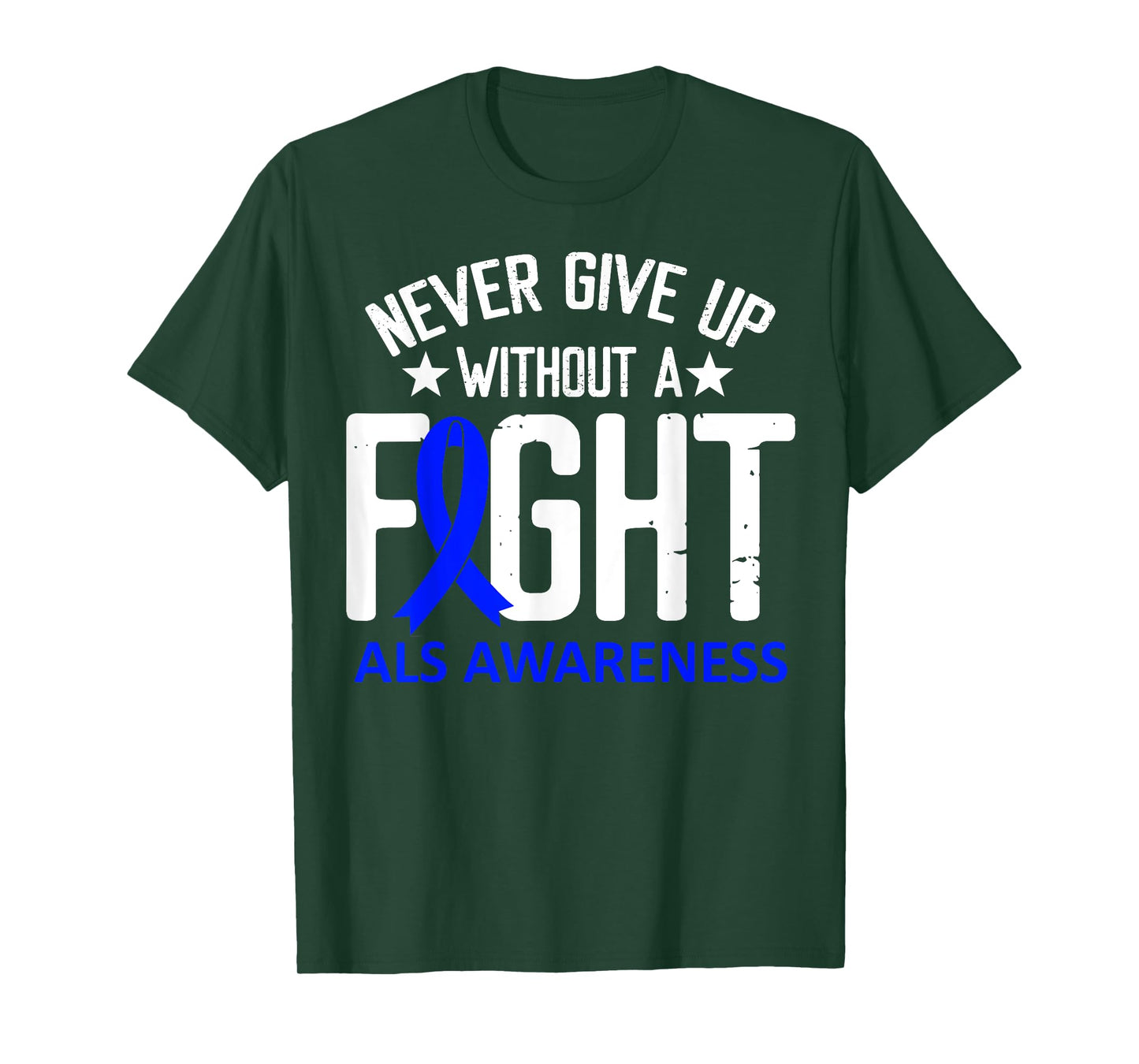 ALS Awareness Without a Fight Disease Blue Ribbon Survivor T-Shirt
