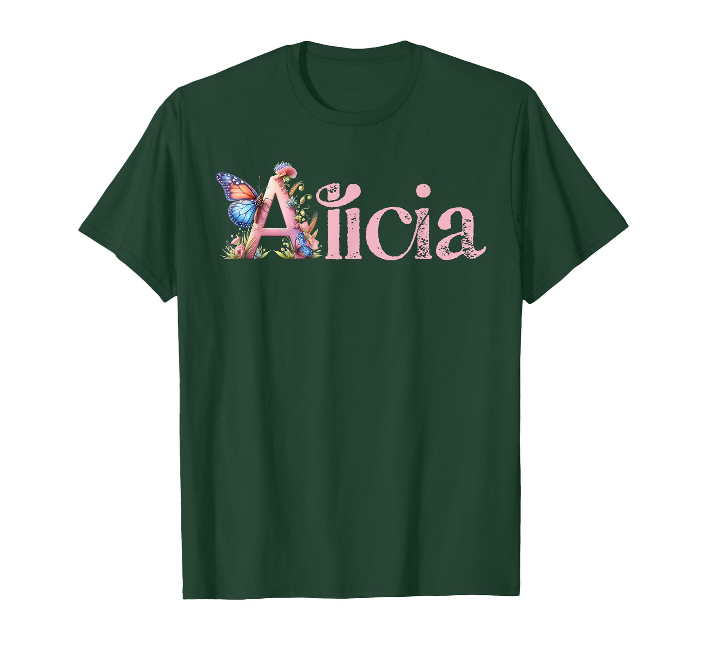 Alicia Initial A Spring Floral And Wings Name T-Shirt