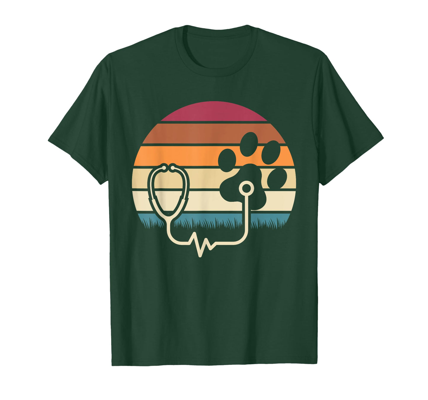 Retro Paw Stethoscope Vet Tech Funny Veterinary Technician T-Shirt
