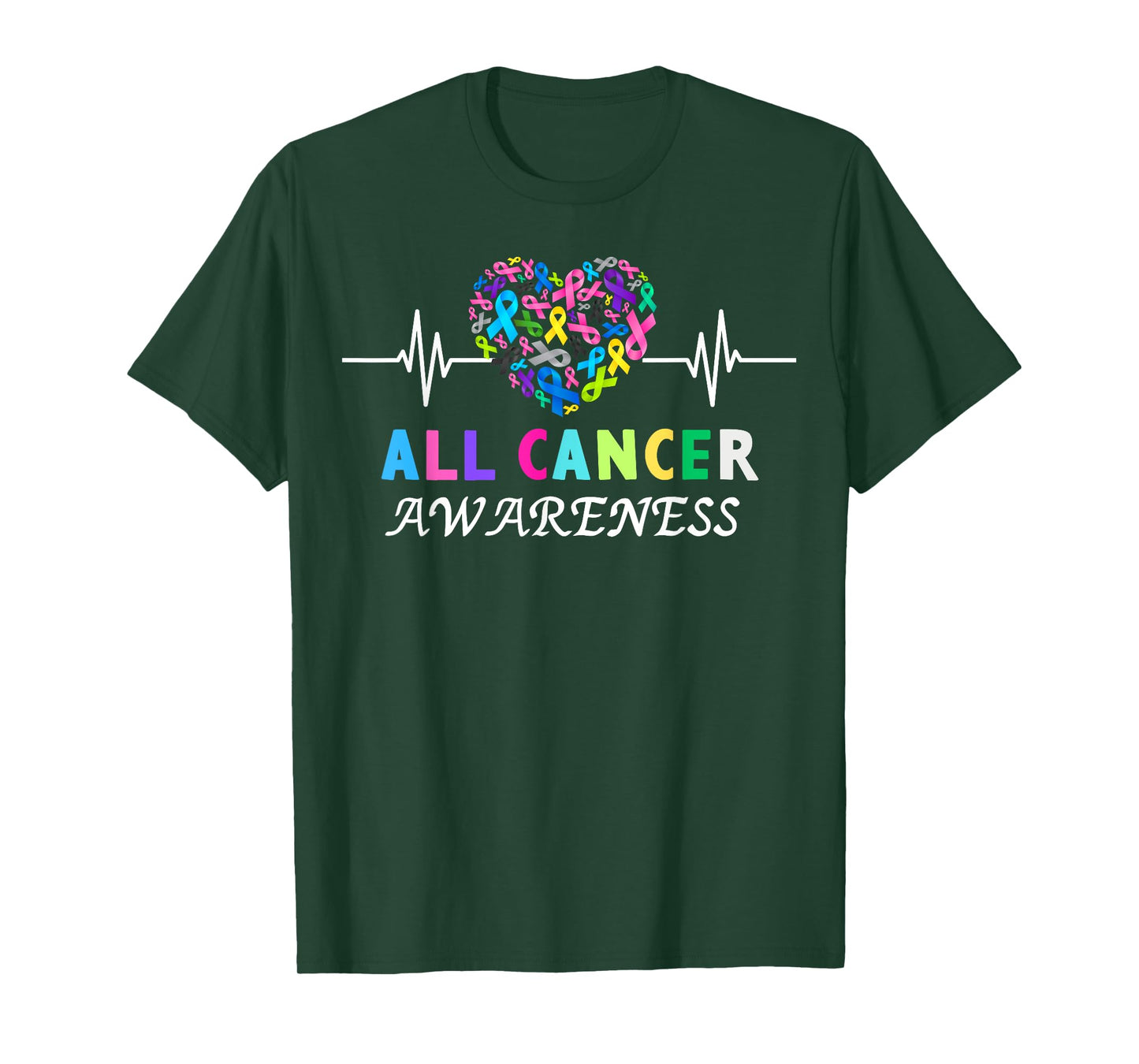 All Cancer Matters Heartbeat Multicolor Ribbon Awareness T-Shirt