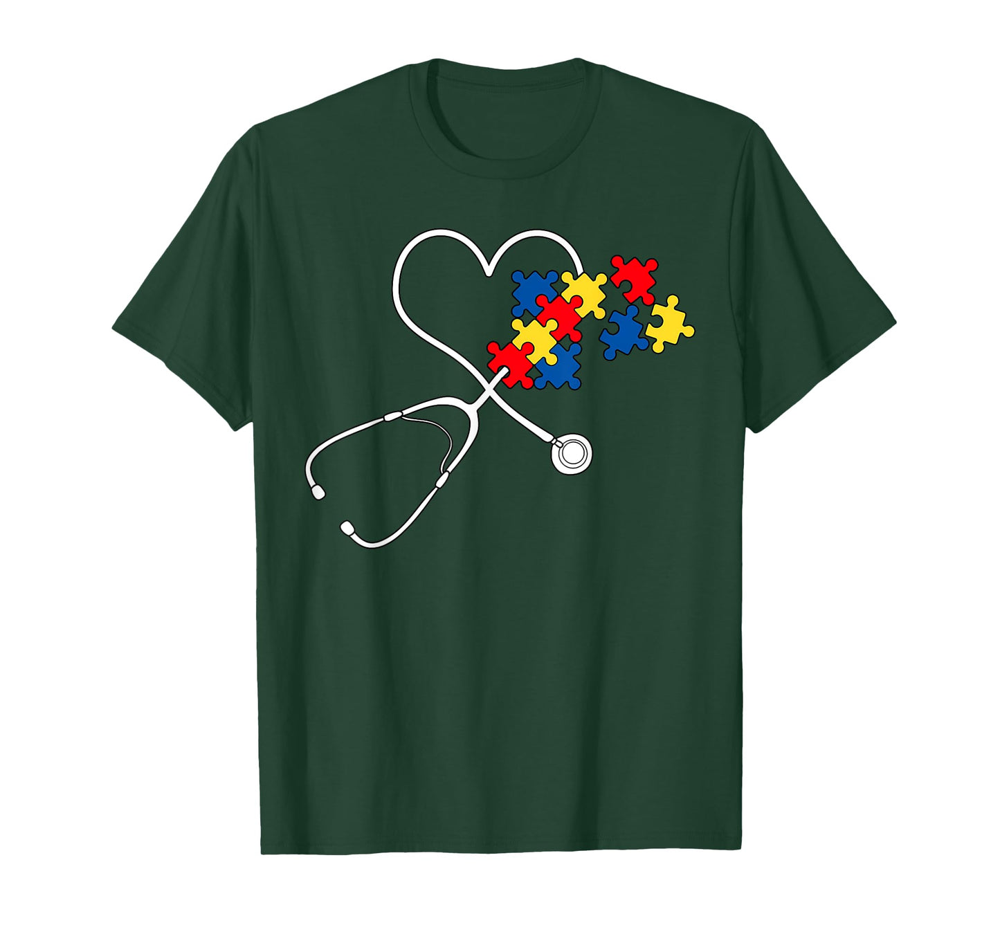Autism Awareness Nurse Stethoscope Heart ASD Scrub Top Women T-Shirt
