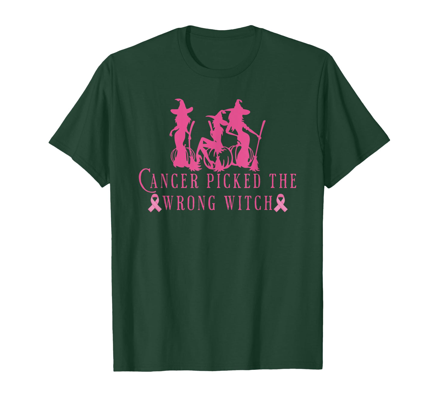 Breast Cancer Halloween Cancer Picked the Wrong Witch Pink T-Shirt