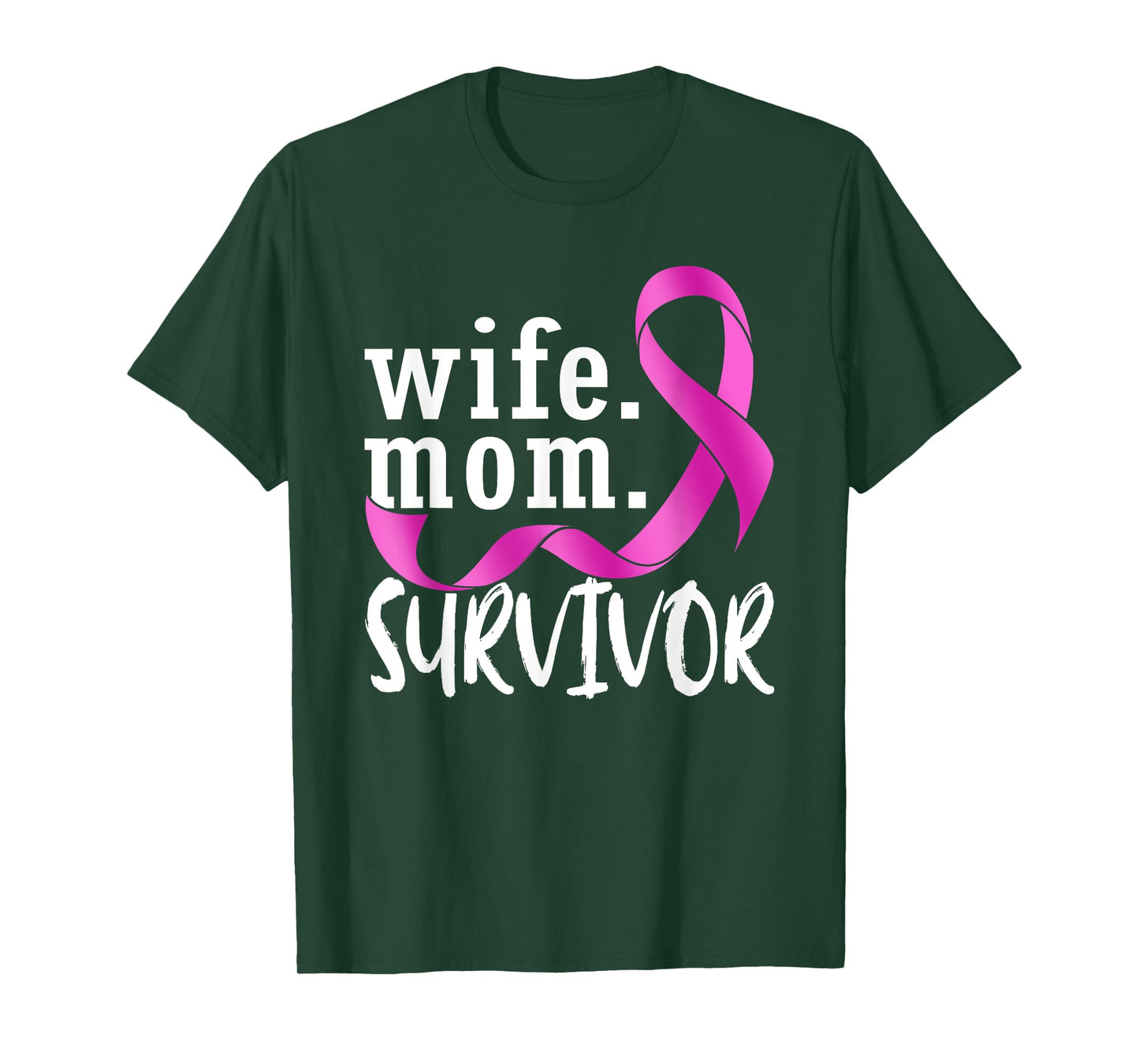 Wife Mom Survivor Pink Ribbon Breast Cancer Survivor T-Shirt