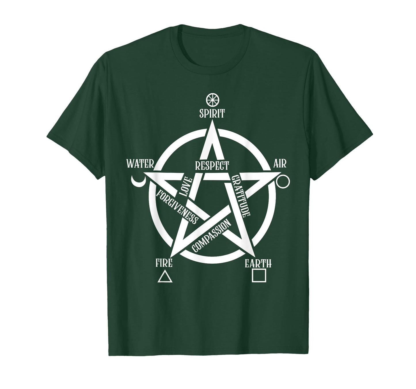 Spirit Water Fire Earth Air - Elemental Pentacle Witch T-Shirt