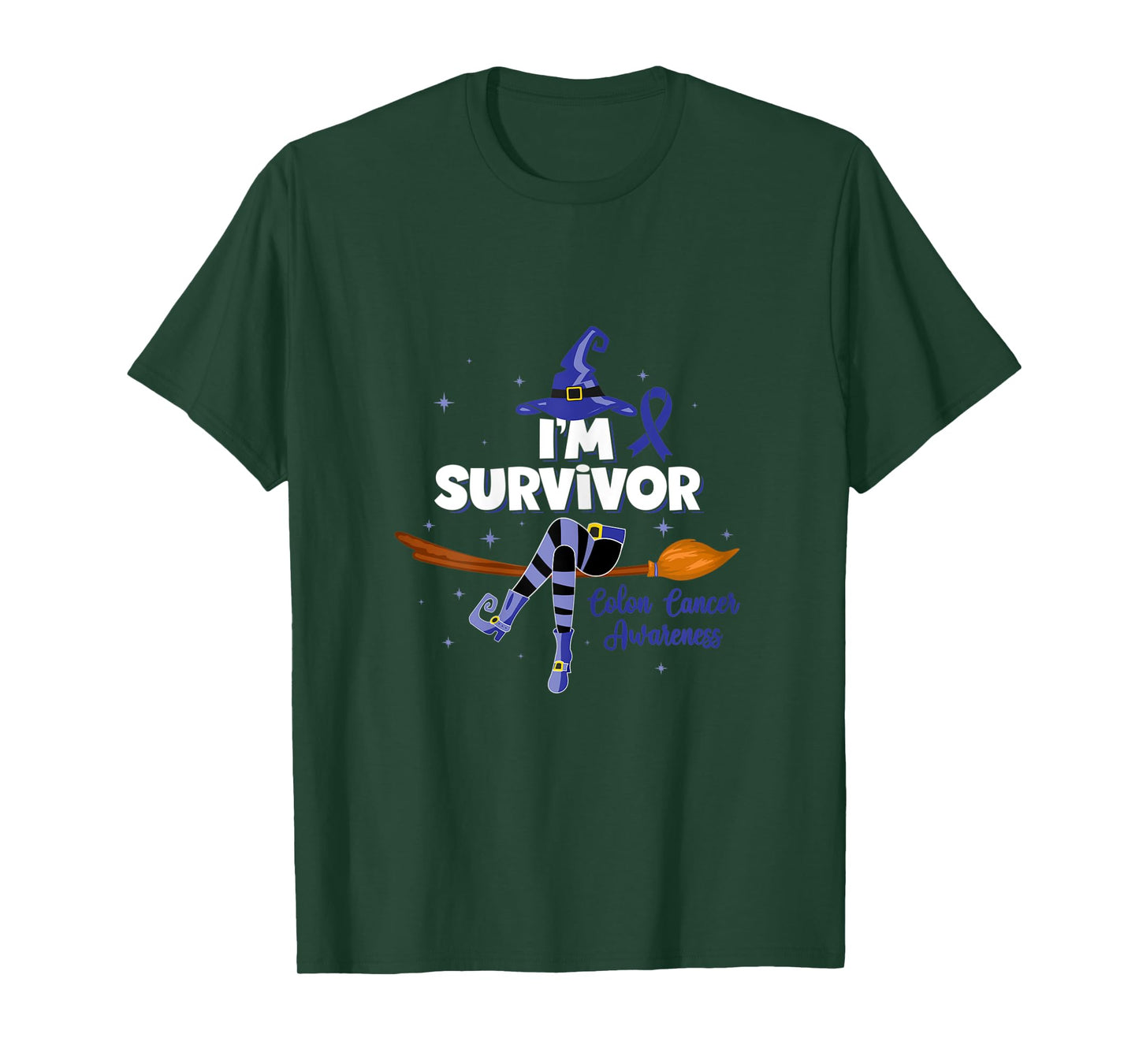 Womens Witch I'm a Survivor Colon Cancer Spooky Halloween T-Shirt