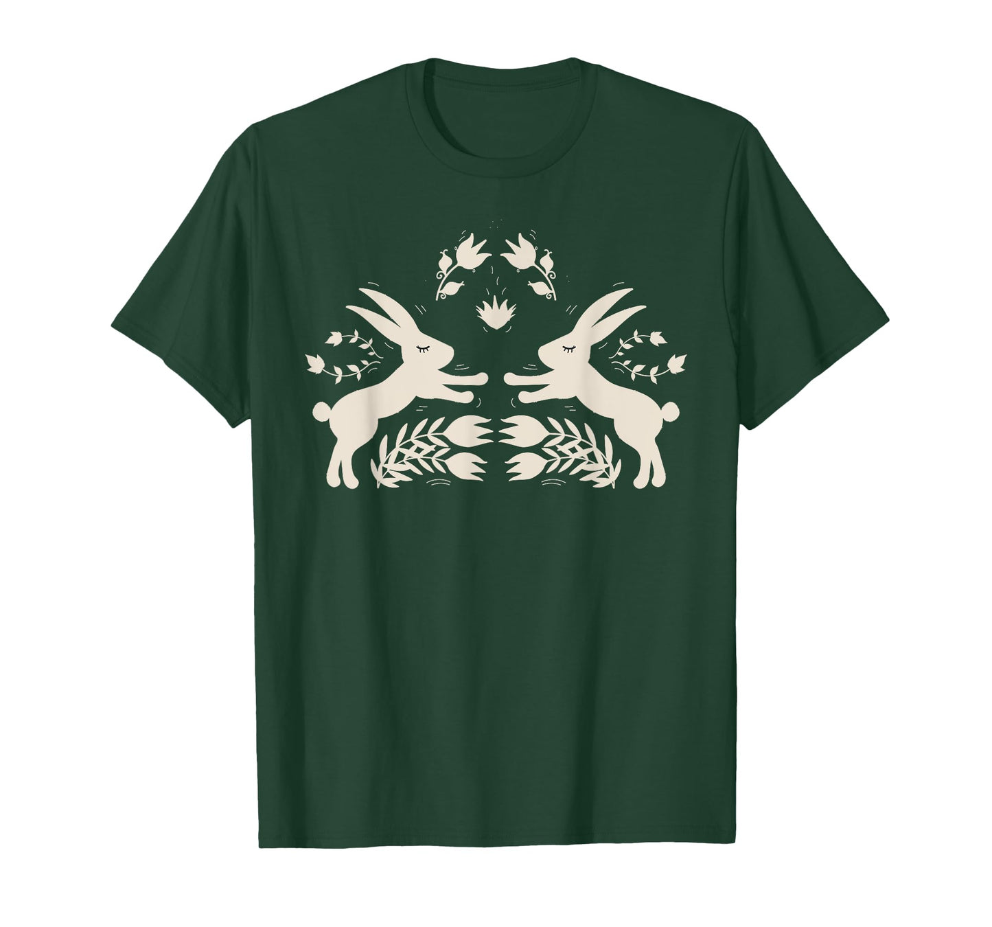 Vintage Folk Art Bunny Whimsical Scandinavian Nordic Rabbit T-Shirt