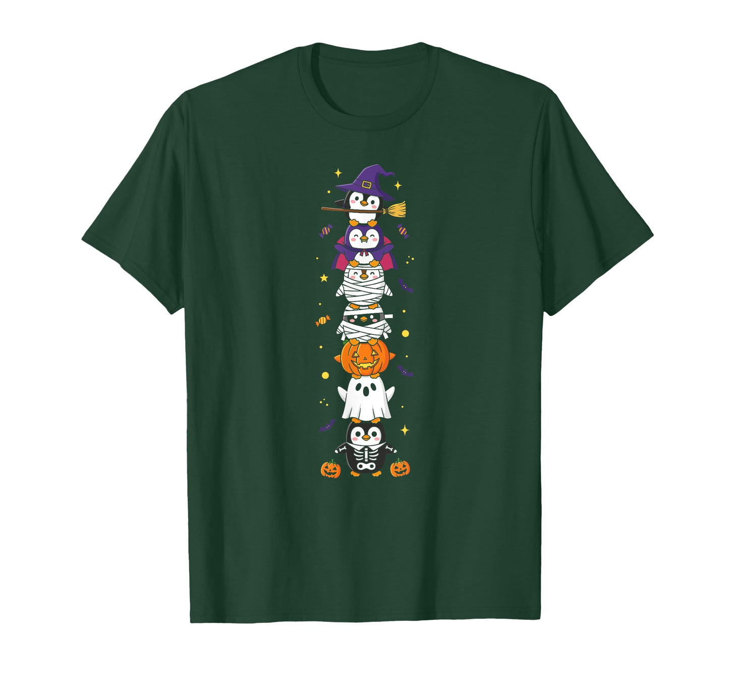 Funny Penguin Witch Vampire Ghost Halloween Kids Mens Womens T-Shirt