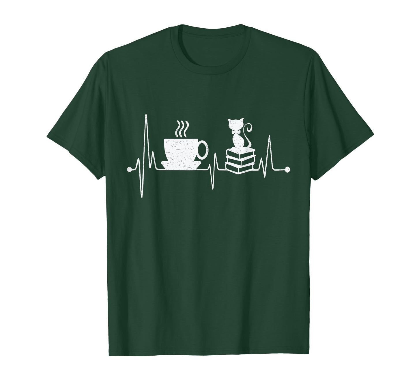 Cat Book Coffee Lover Heartbeat Cat Lover Book Lover T-Shirt