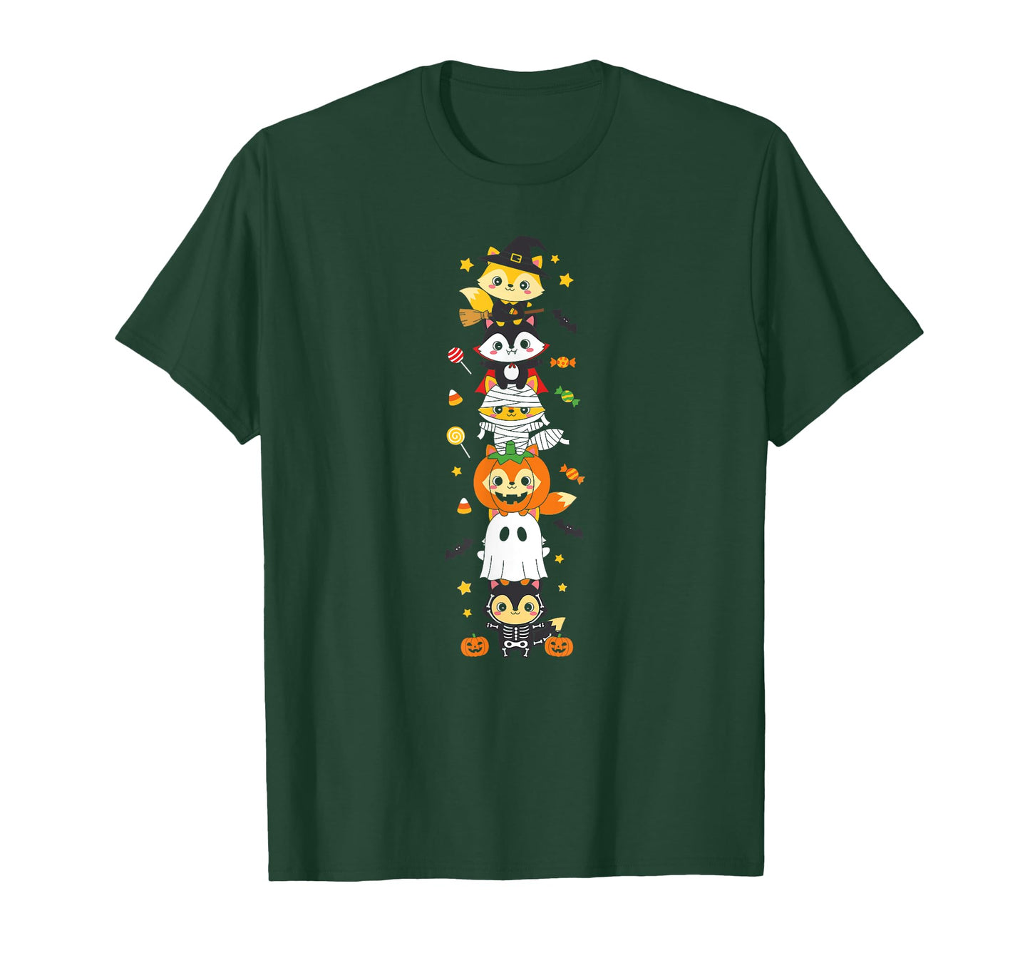 Funny Fox Witch Vampire Ghost Halloween Kids Mens Womens T-Shirt
