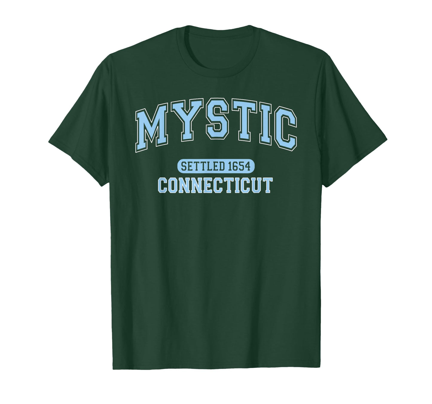 Mystic Connecticut Settled 1654 Vintage Arched Pale Blue T-Shirt
