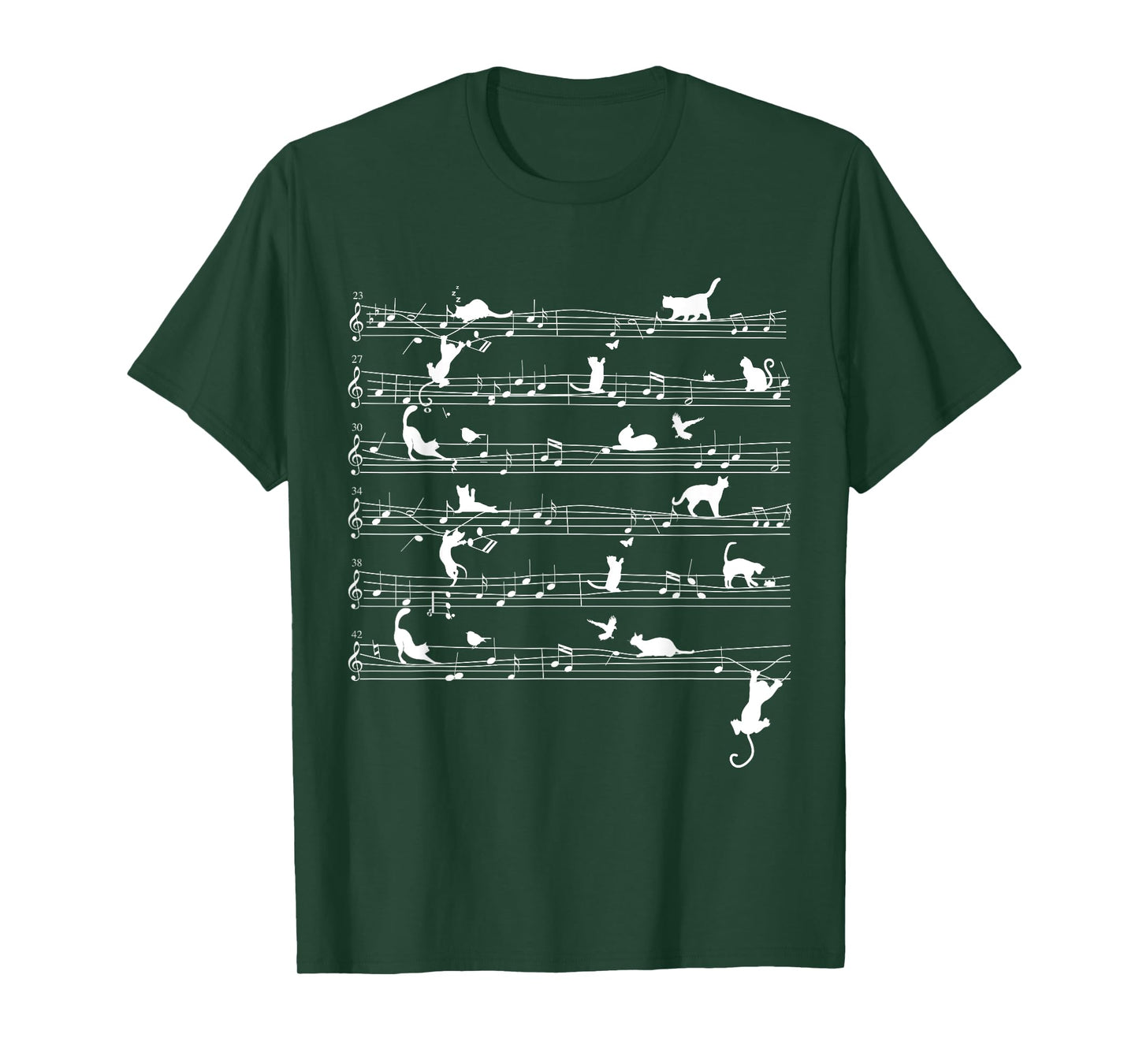 Cute Cat Kitty Playing Music Note Clef Musician Art Men Women Girls Kids T-Shirt