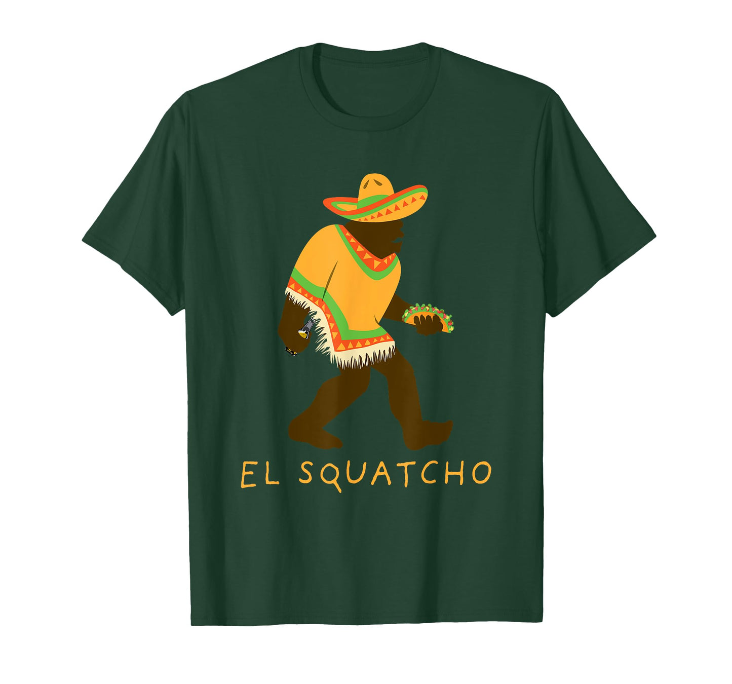 Funny El Squatcho Bigfoot With Taco Beer Pacho Sombrero T-Shirt