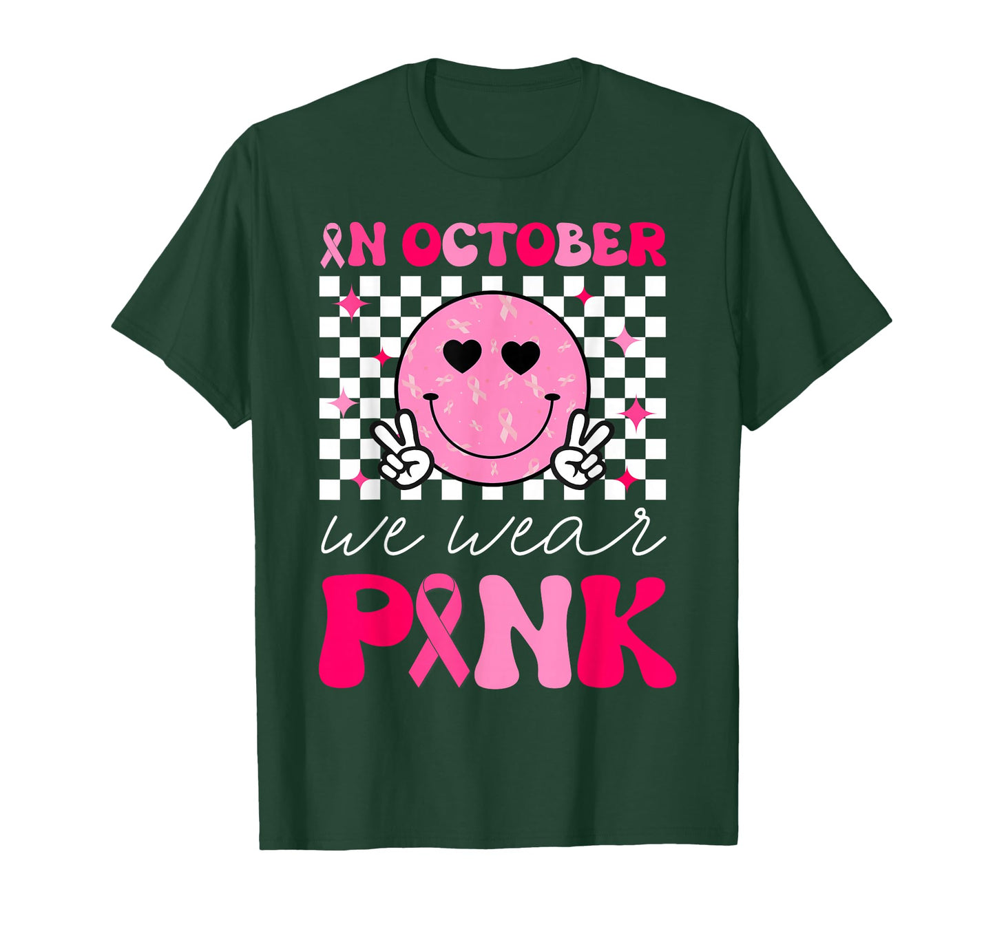 Groovy Breast Cancer Awareness In October We Wear Pink T-Shirt