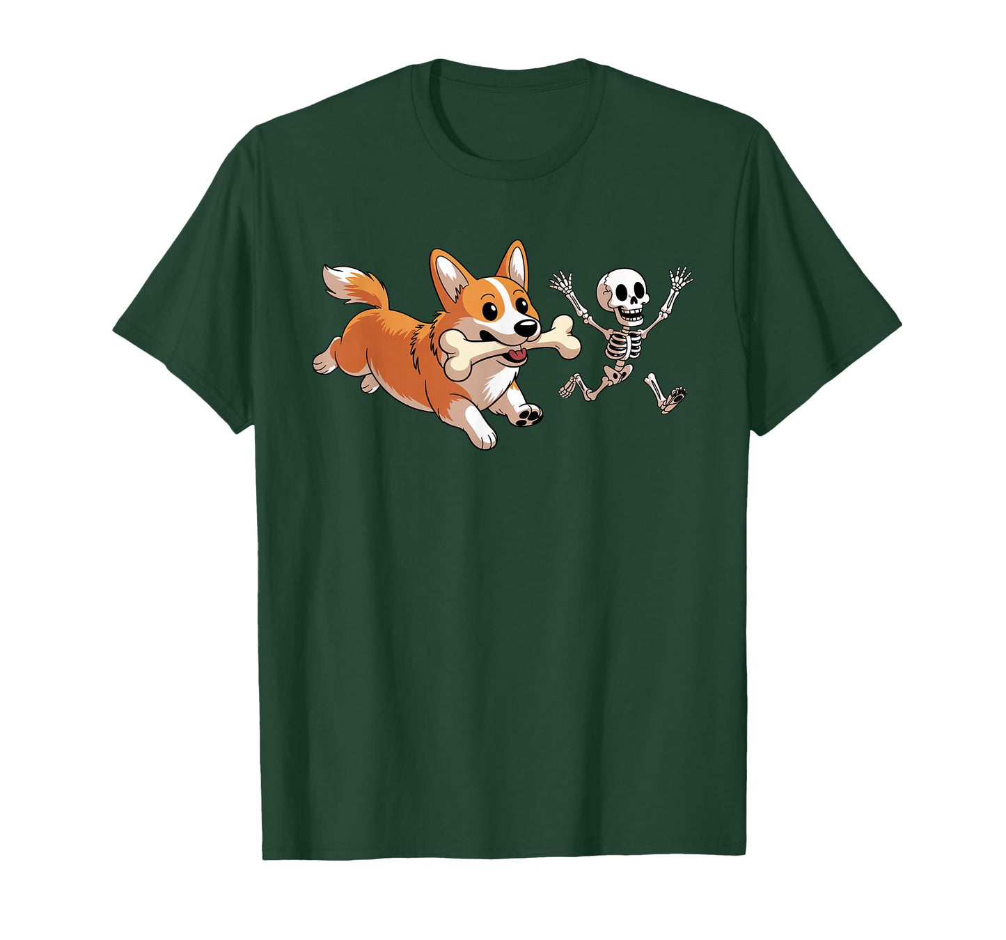 Funny Skeleton Chasing Corgi Halloween Dog Mom Pet Lover T-Shirt