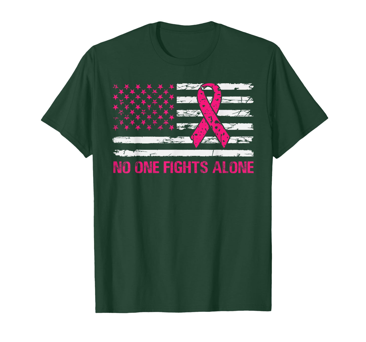 No One Fights Breast Cancer Alone American Flag Pink Ribbon T-Shirt