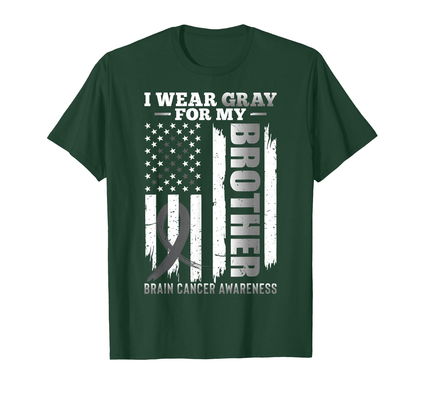 I Wear Gray for My Brother - USA Flag Brain Cancer Awareness T-Shirt