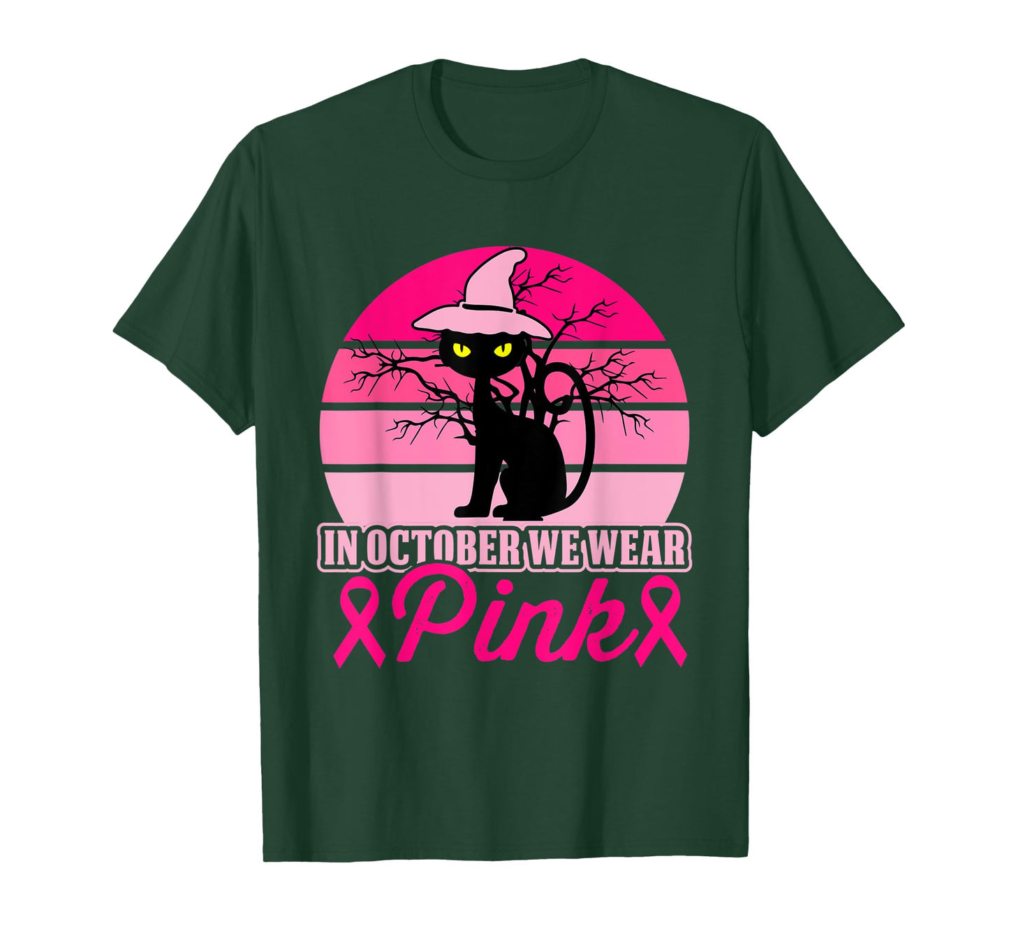 In October We Wear Pink Cat Breast Cancer Halloween T-Shirt