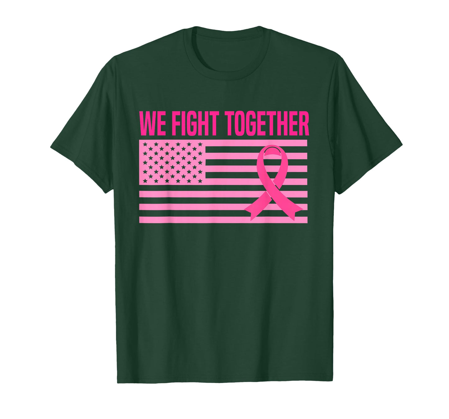 We Fight Together Breast Cancer American Flag Pink Ribbon T-Shirt