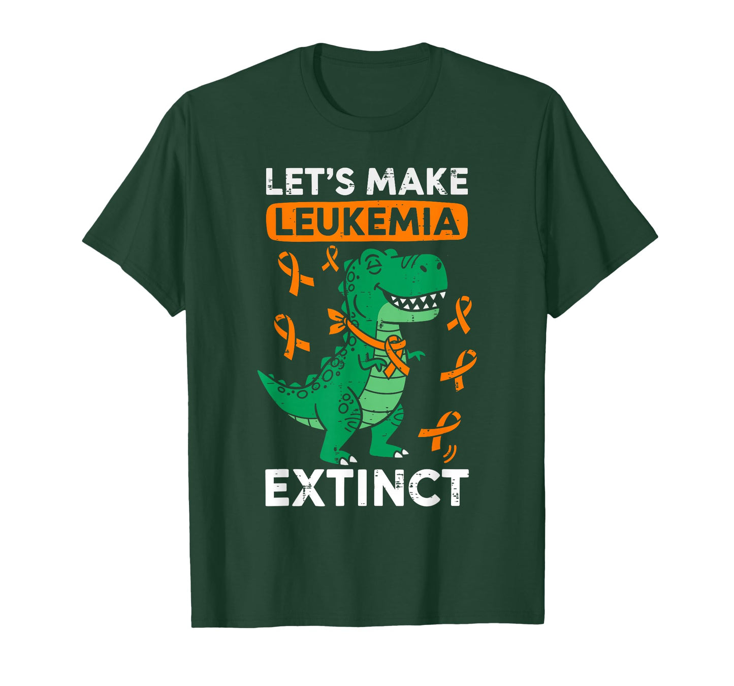 Lets Make Leukemia Extinct Orange Ribbon Dinosaur Kids Boys T-Shirt