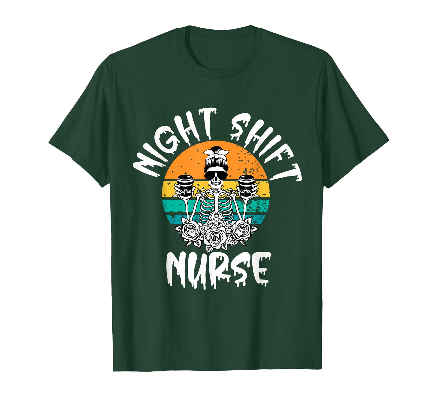 Night Shift Nurse Skeleton Halloween RN Nurses Women crew T-Shirt