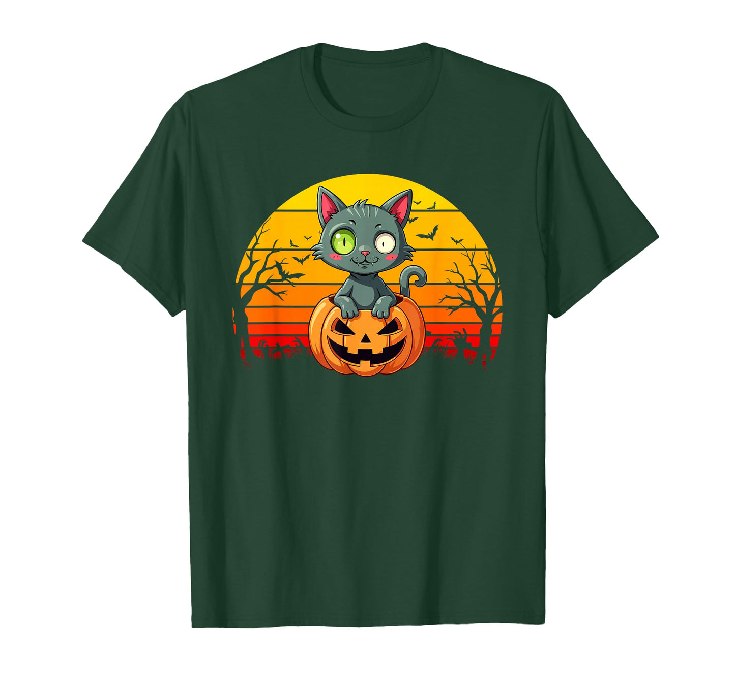 Black Cat Vintage 70s 80s Scary Spooky Pumpkin Cat Halloween T-Shirt