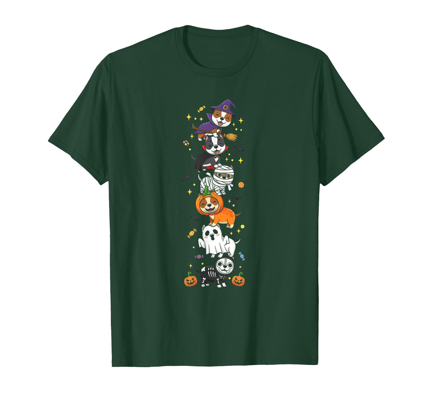 Funny Pitbull Witch Vampire Ghost Halloween Kids Mens Womens T-Shirt