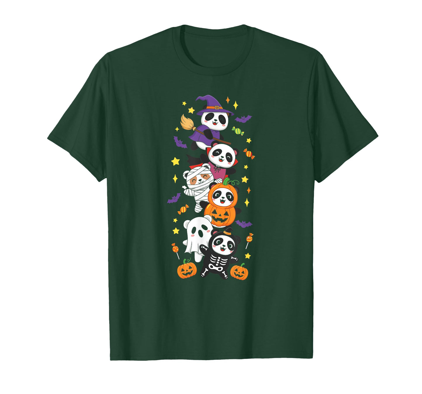 Funny Panda Witch Vampire Ghost Halloween Kids Mens Womens T-Shirt