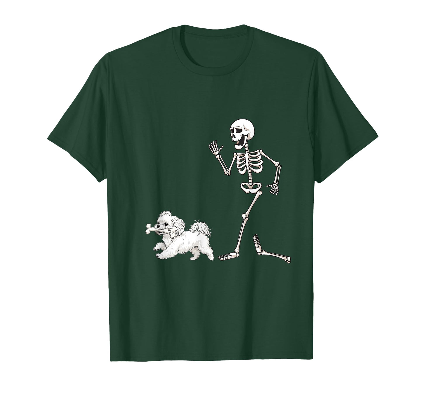 Funny Halloween Maltese and Skeleton T-Shirt