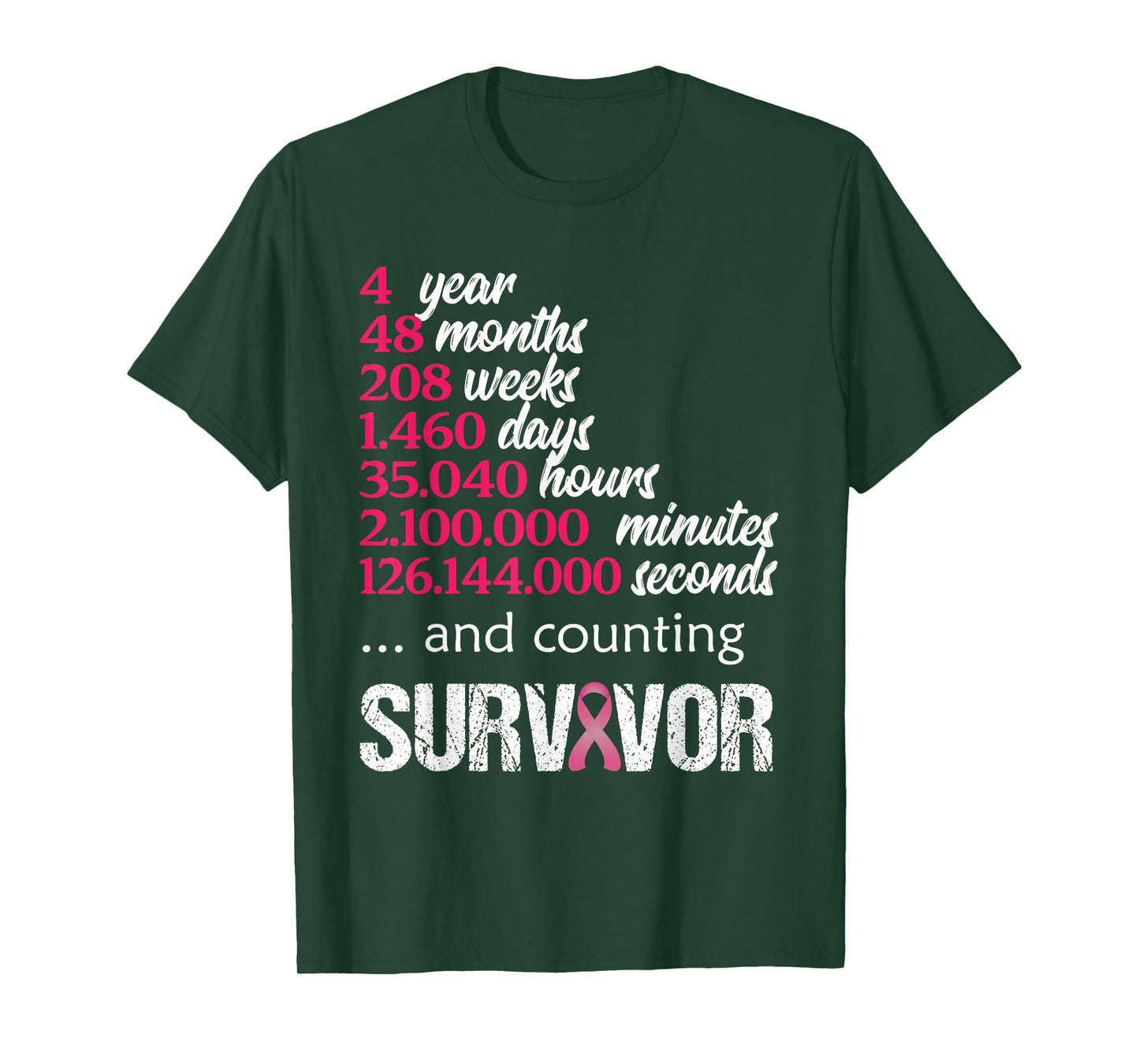 Four 4 Year Survivor Breast Cancer Shirt Awareness Gift 2018 T-Shirt