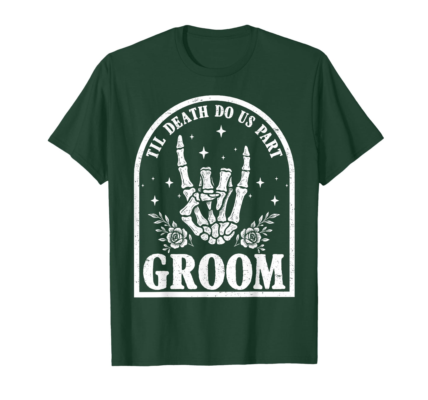 Groom Bride Skeleton Rock Hand Couples Wedding Halloween Tee T-Shirt