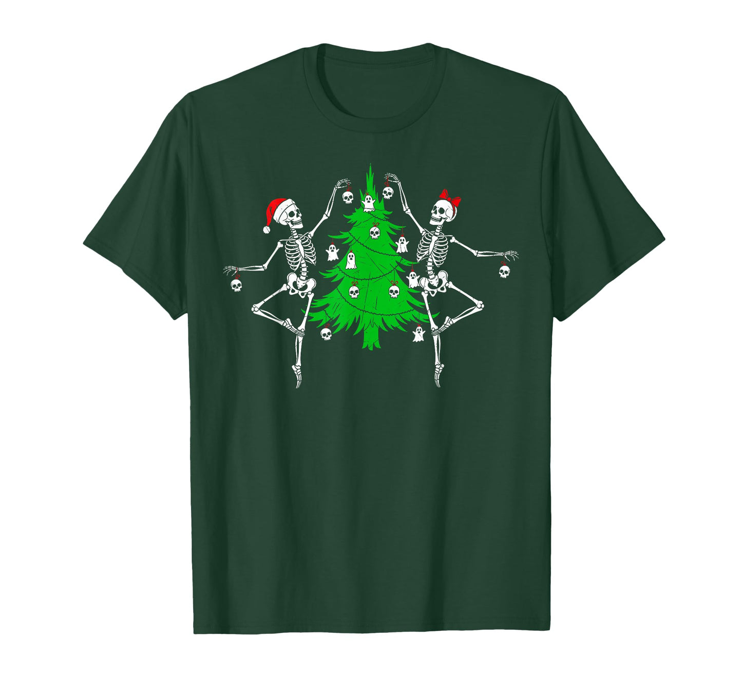 Spooky Christmas Skeletons Decorating Xmas Tree Halloween T-Shirt