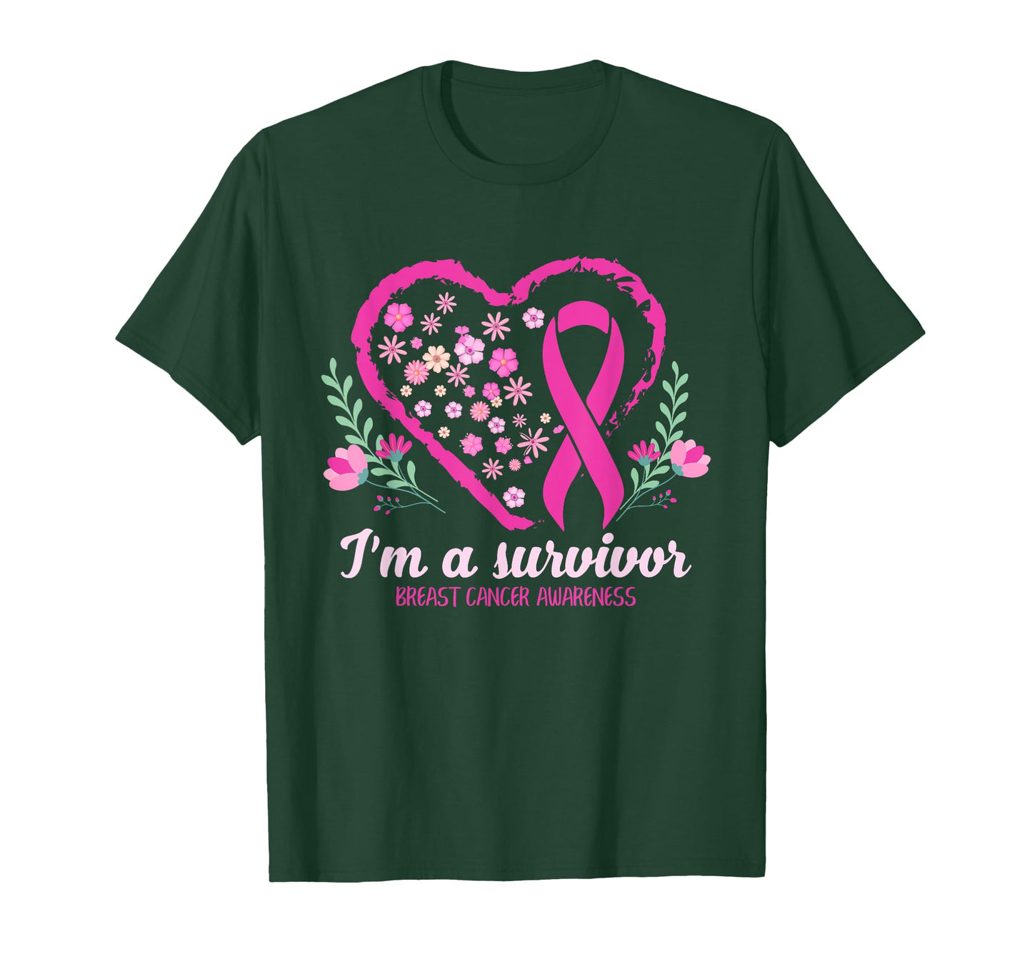I'm A Survivor Breast Cancer Awareness Pink Ribbon Heart T-Shirt