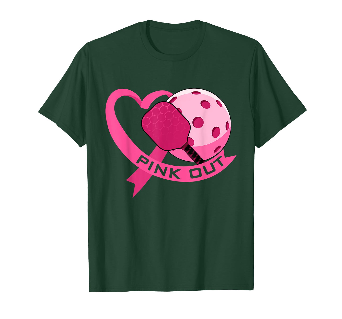 Pink Out Breast Cancer Pink Ribbon Heart & Pickleball Ball T-Shirt