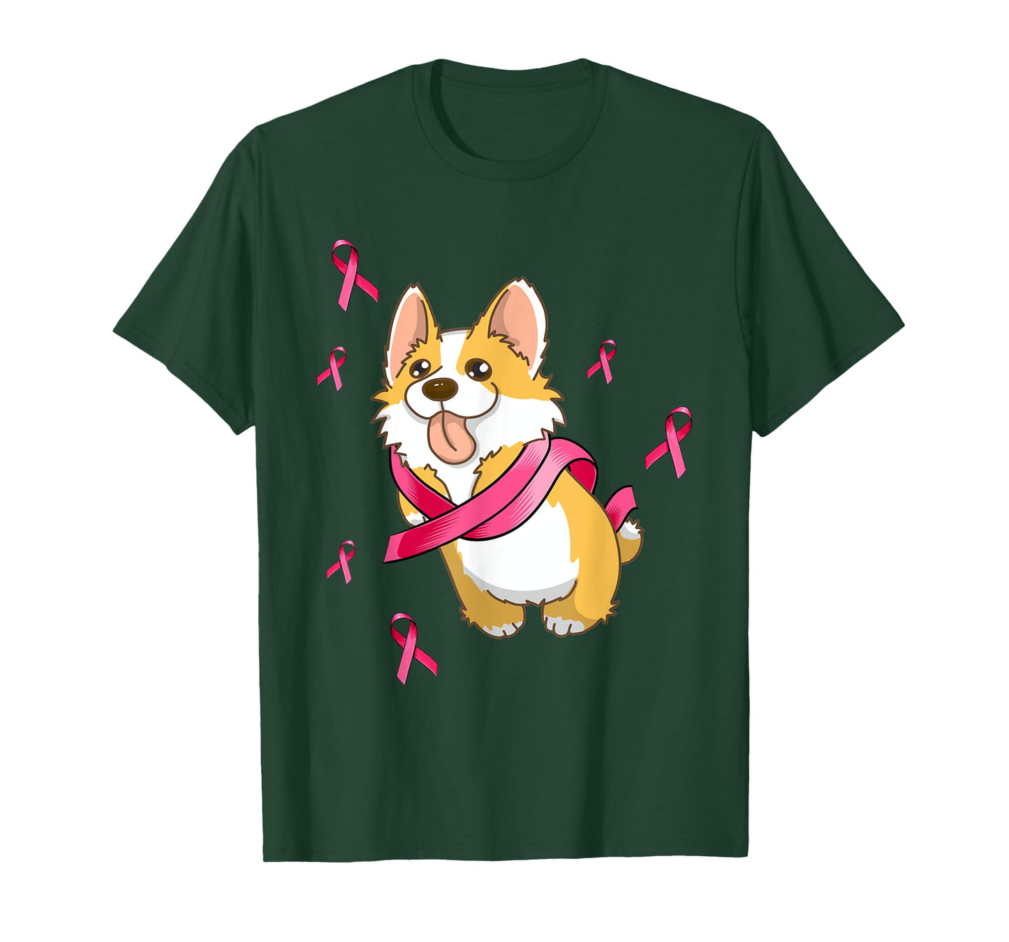 Cute Corgi Dog Breast Cancer Awareness Pink Ribbon Men Women T-Shirt