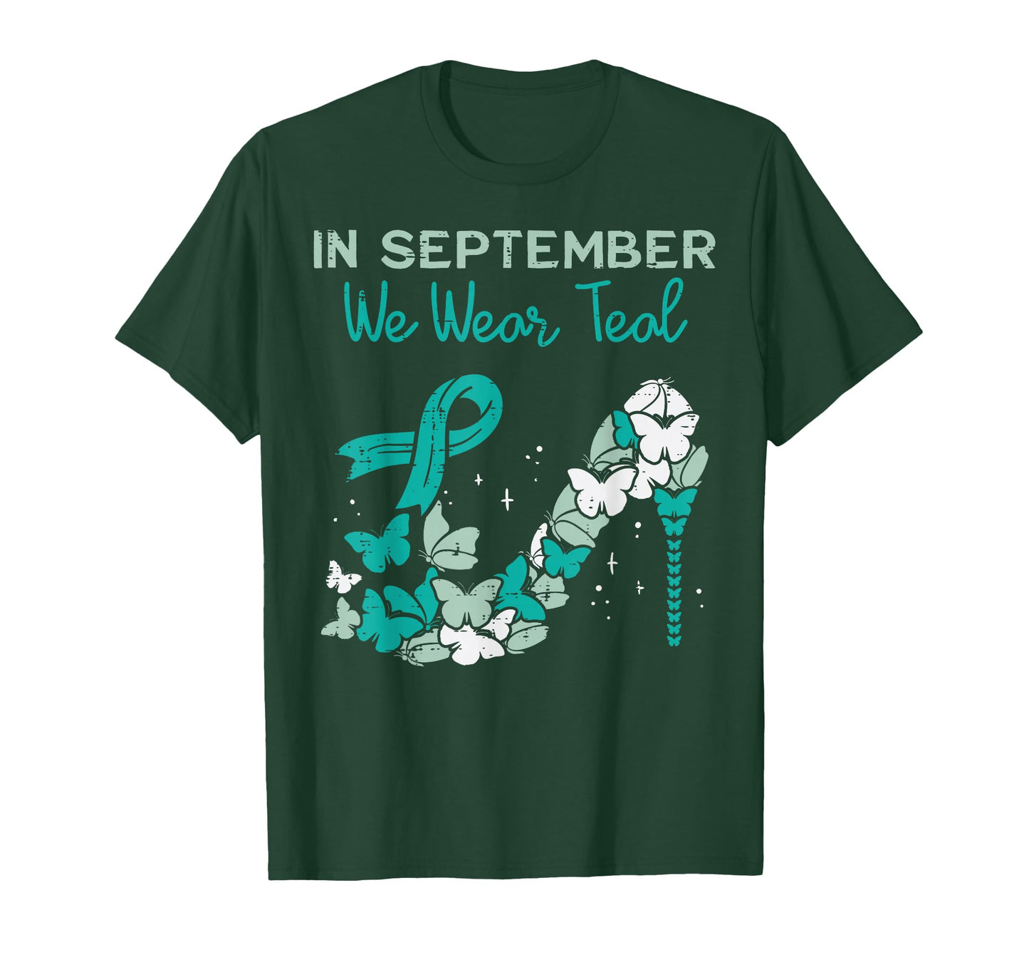 September We Wear Teal Ribbon Shoe Ovarian Cancer Awareness T-Shirt