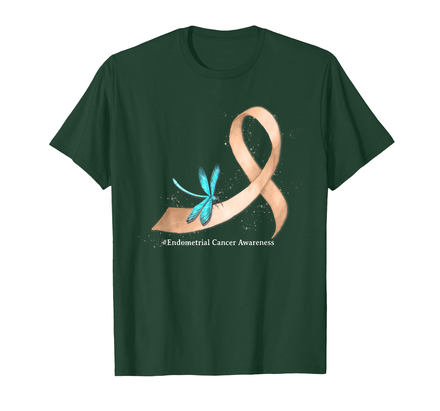 Hippie Dragonfly Peach Ribbon Endometrial Cancer Awareness T-Shirt