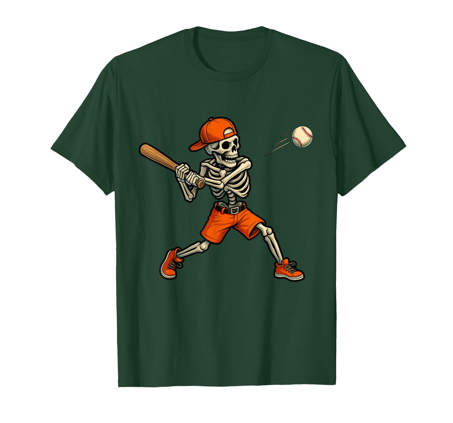 Skeleton Batting Baseball Halloween Boys Men Kids Funny T-Shirt