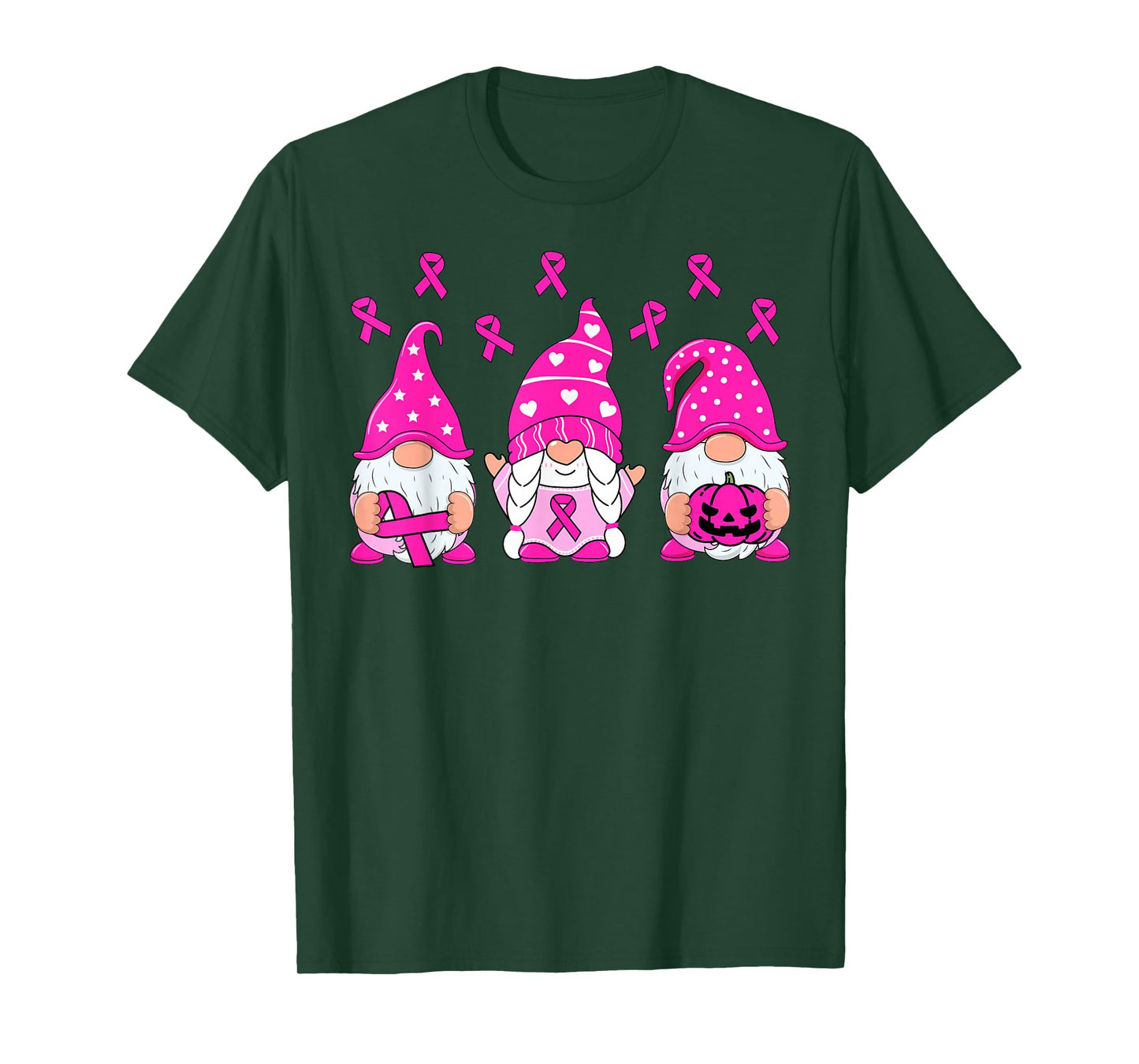 Breast Cancer Awareness Gnome Pumpkin Pink Ribbon Women Kids T-Shirt
