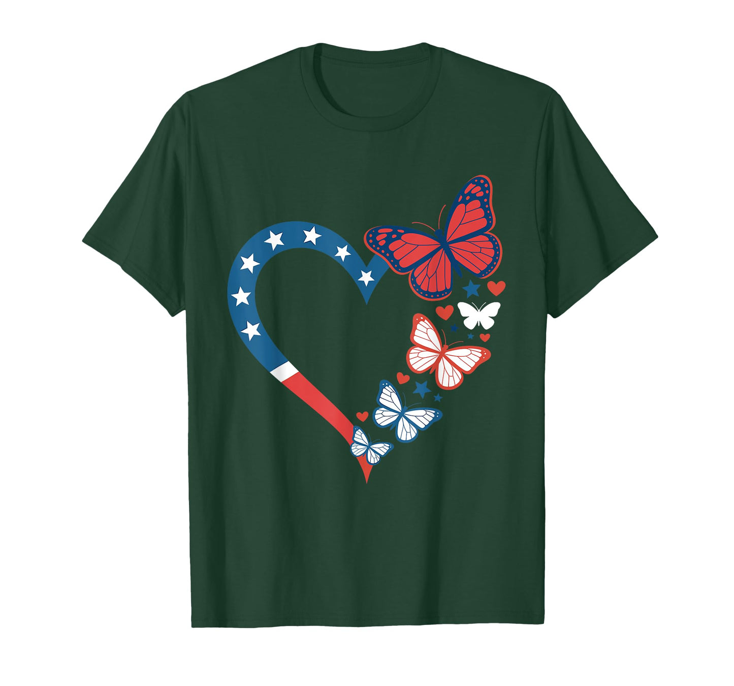 Heart Butterfly Patriotic American Flag 4th Of July T-Shirt