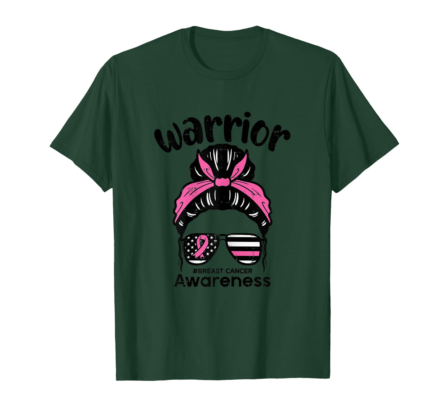 Breast Cancer Awareness Warrior Messy Bun Pink Ribbon Women T-Shirt