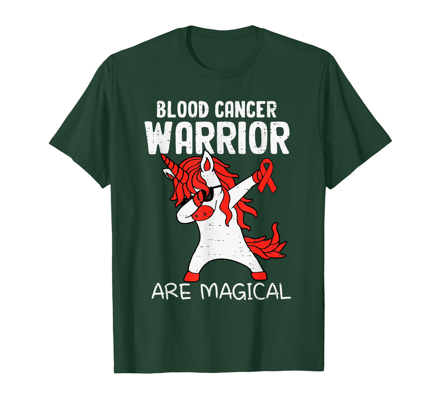 Dabbing Unicorn Blood Cancer Warrior Awareness Ribbon Red T-Shirt